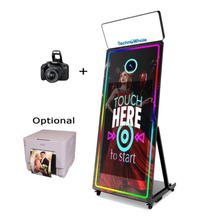 TechnoWhale Mirror Photo Booth 65 Inch Touch Screen with Canon 2000d Camera 43 Inch LCD Selfie Portable Photobooth For Wedding Party Activity Photo Booth Machine